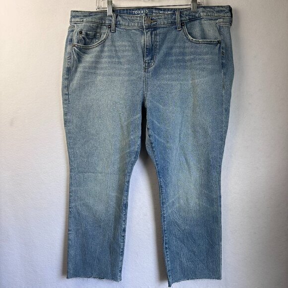 Torrid  Boyfriend Jeans Womens 16 short Ankle Blue high‎ Rise Stretch raw hem - Picture 1 of 6